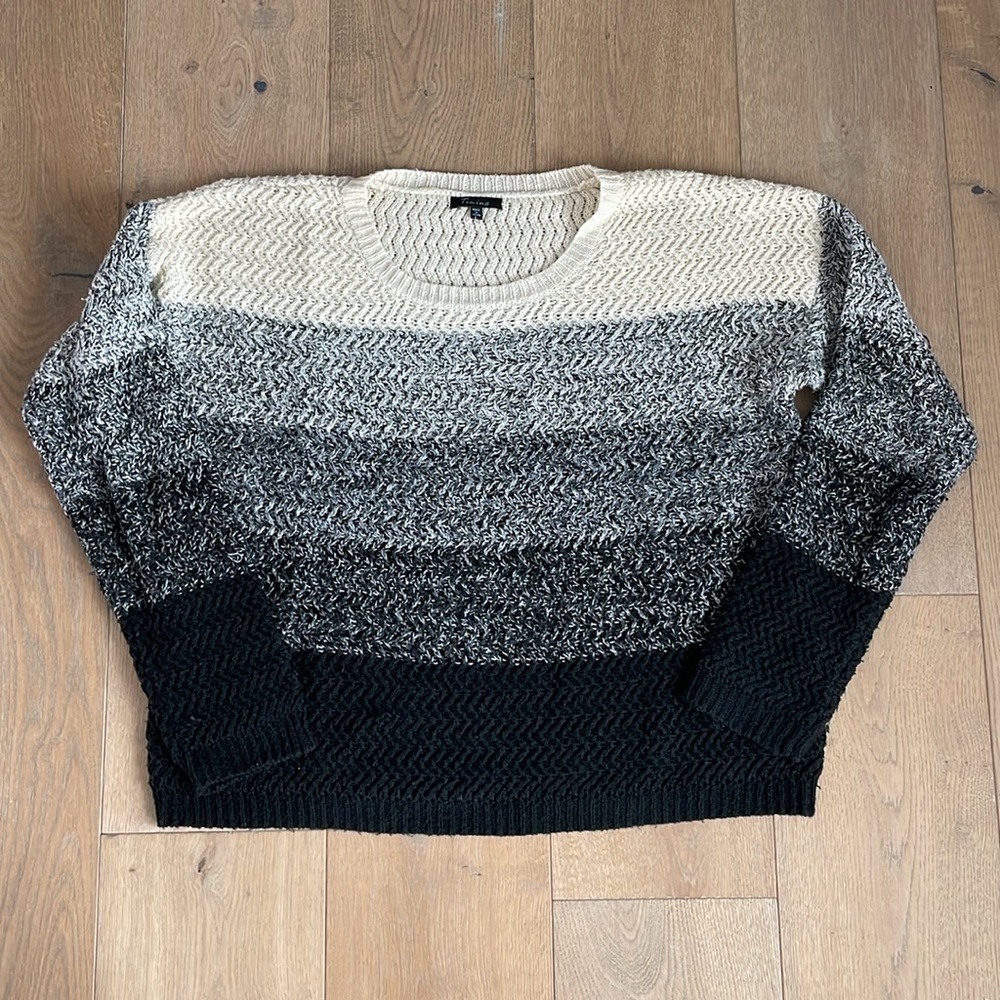 Timing Womens Ombre Gradient Knit Sweater Black Grey Cream Large SK10204
